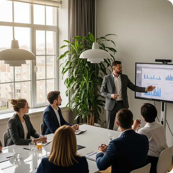 Diskuse na schůzce, která demonstruje profesionální tlumočení